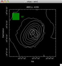 [Thumbnail image: The contours of the radio emission extend much further than the X-ray emission and, due to the noise characteristics, are less useful.]