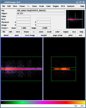 [Thumbnail image: The images in wavelength coordinates are displayed side-by-side in ds9.]