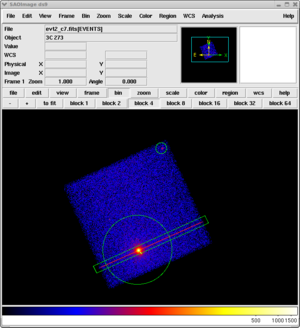 [Thumbnail image: ds9 display of image with "source" regions]