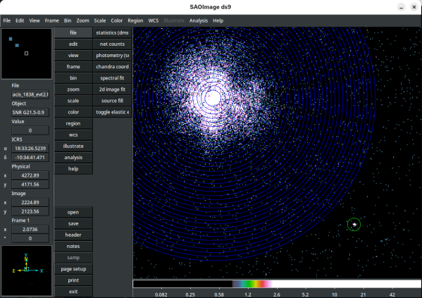 [Thumbnail image: The sourceannuli are displayed in blue on the data in ds9.]