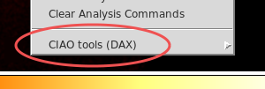 ds9 menu bar with CIAO Tools (DAX) menu circled