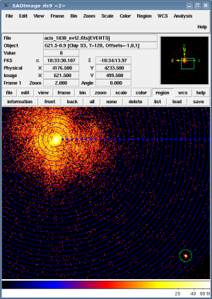 [Thumbnail image: The sourceannuli are displayed in blue on the data in ds9.]