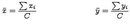 $\displaystyle \bar{x} = \frac{\sum x_i}{C} \hspace{1in} \bar{y} = \frac{\sum y_i}{C}$