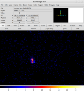 [Thumbnail image: The source photon distribution in the merged event list appears as slightly double-peaked.]