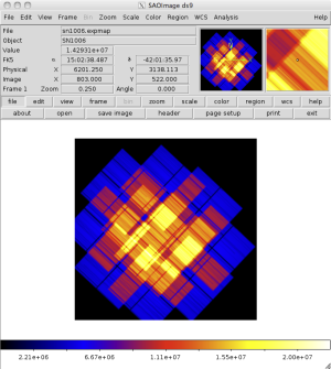 [Thumbnail image: Bad columns, bad rows, and chips gaps are visible in the combined exposure map image.]