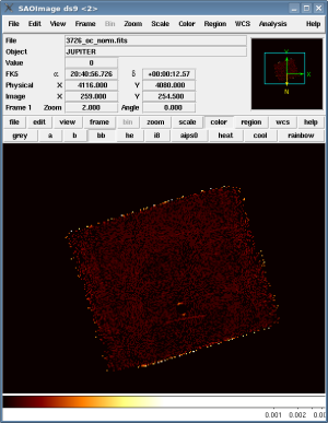 [Thumbnail image: The fluxed image of the chip is displayed in ds9.]