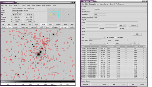 [Thumbnail image: ds9 displaying the image with sources overlain and a tabular view.]