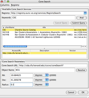 [CSC VO cone search service made available with          TOPCAT]