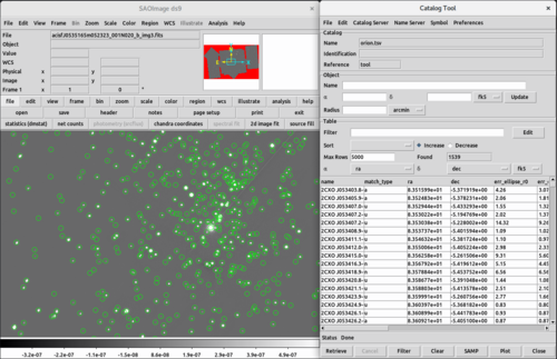 [Thumbnail image: DS9 displaying the image with sources overlain and a tabular view.]