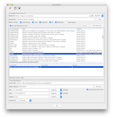 [CSC VO cone search service made available with      TOPCAT]