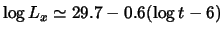 $\log L_x
\simeq 29.7 - 0.6(\log t - 6)$