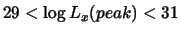 $29 < \log L_x(peak) < 31$
